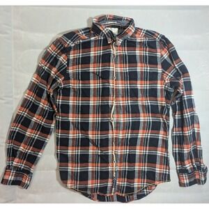 On the Road men's flannel shirt slim fit sz 40 medium blue orange white plaid